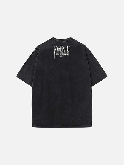 DAXUEN Retro graphic round neck short sleeve t-shirt