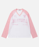 DAXUEN Long-sleeved V-neck raglan top with graphics