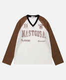 DAXUEN Long-sleeved V-neck raglan top with graphics