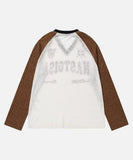 DAXUEN Long-sleeved V-neck raglan top with graphics