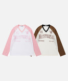 DAXUEN Long-sleeved V-neck raglan top with graphics