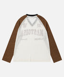 DAXUEN Long-sleeved V-neck raglan top with graphics