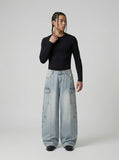 DAXUEN Light blue high-waisted wide-leg denim jeans — model photo