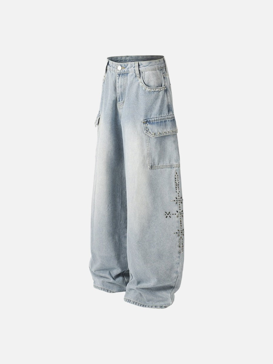DAXUEN Light blue high-waisted wide-leg denim jeans