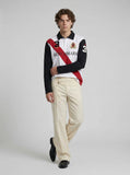 DAXUEN Retro long sleeve polo shirt with diagonal stripe — model photo