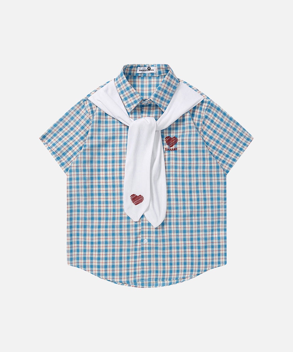 DAXUEN Checkered short-sleeved button-up shirt with embroidered details