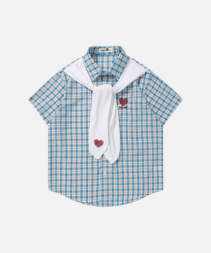 DAXUEN Checkered short-sleeved button-up shirt with embroidered details