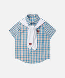 DAXUEN Checkered short-sleeved button-up shirt with embroidered details