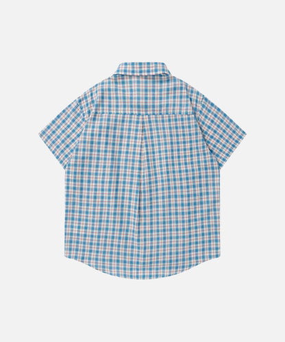 DAXUEN Checkered short-sleeved button-up shirt with embroidered details