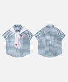 DAXUEN Checkered short-sleeved button-up shirt with embroidered details