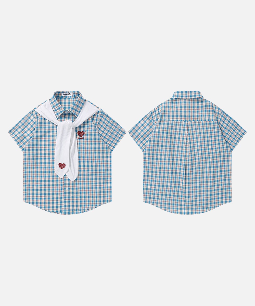 DAXUEN Checkered short-sleeved button-up shirt with embroidered details