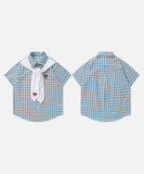 DAXUEN Checkered short-sleeved button-up shirt with embroidered details