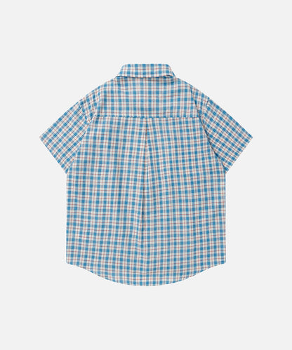DAXUEN Checkered short-sleeved button-up shirt with embroidered details