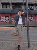 DAXUEN High-waisted wide-leg culotte shorts with micro-check pattern — model photo