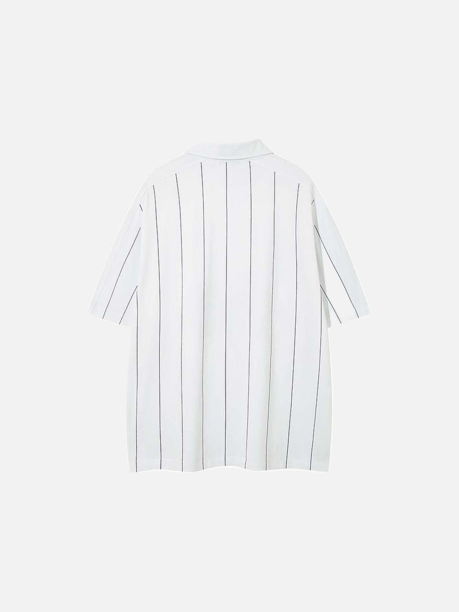 DAXUEN White short-sleeved polo shirt with pinstripes and graphics