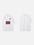 DAXUEN White short-sleeved polo shirt with pinstripes and graphics