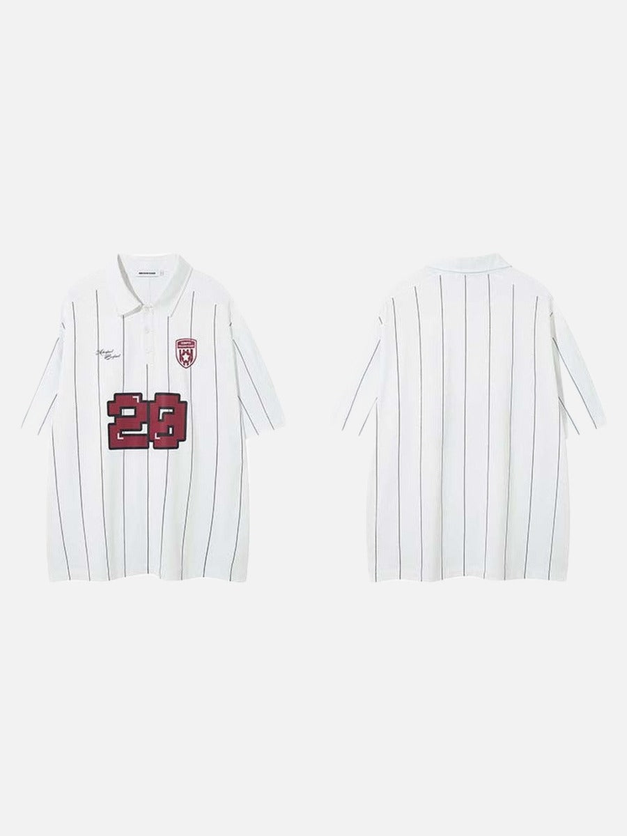 DAXUEN White short-sleeved polo shirt with pinstripes and graphics