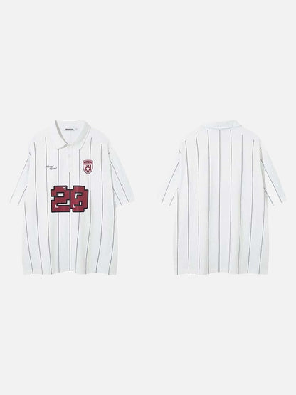 DAXUEN White short-sleeved polo shirt with pinstripes and graphics