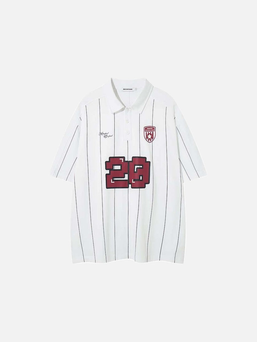 DAXUEN White short-sleeved polo shirt with pinstripes and graphics