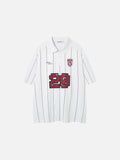 DAXUEN White short-sleeved polo shirt with pinstripes and graphics
