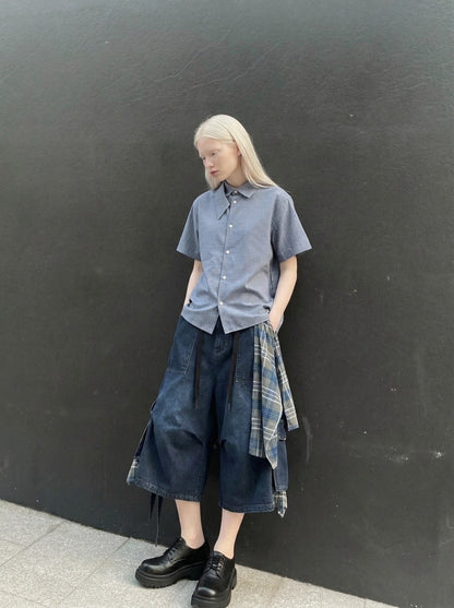 DAXUEN Men's short-sleeved plaid button-up shirt — model photo
