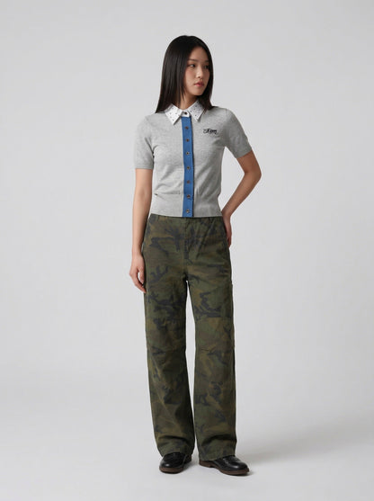 DAXUEN Retro polka dot knit polo top — model photo