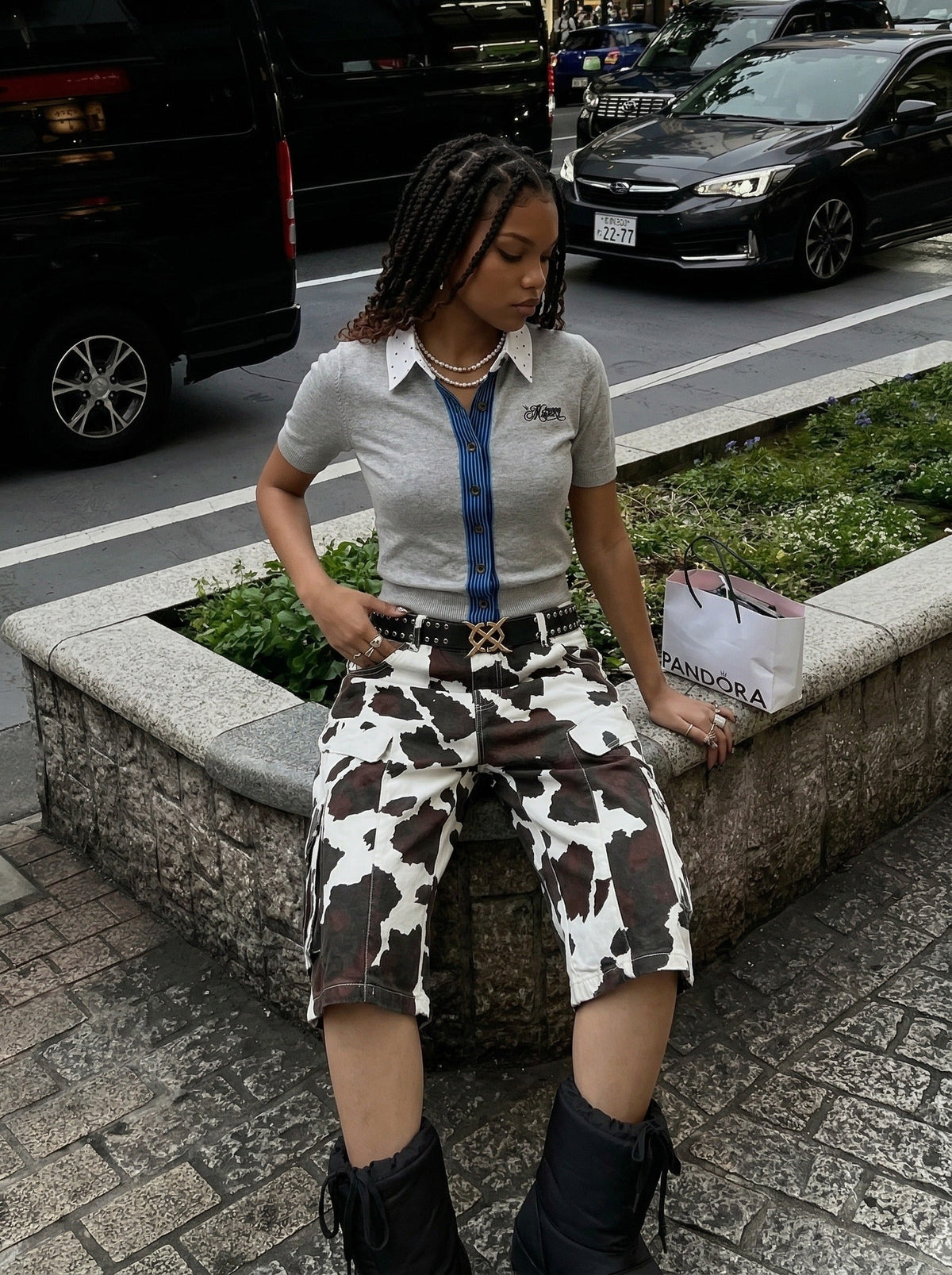 DAXUEN Retro polka dot knit polo top — model photo