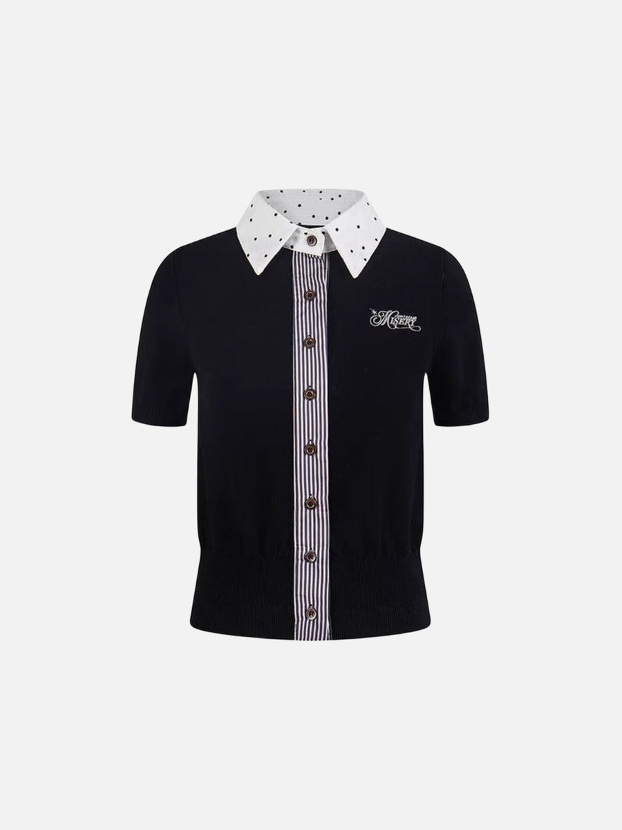 DAXUEN Retro polka dot knit polo top