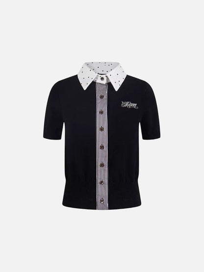 DAXUEN Retro polka dot knit polo top