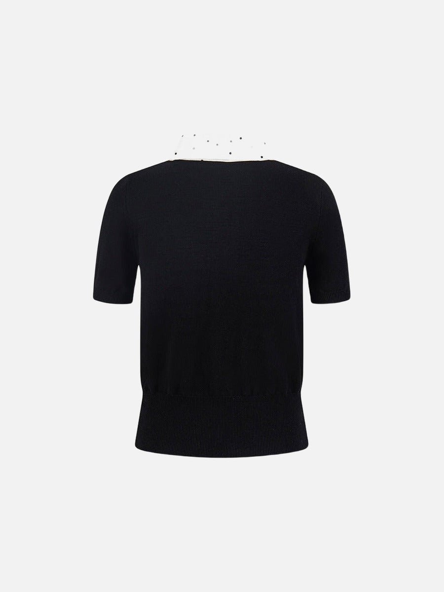 DAXUEN Retro polka dot knit polo top