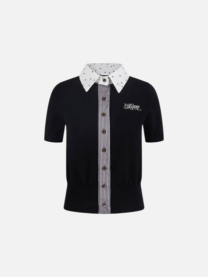 DAXUEN Retro polka dot knit polo top