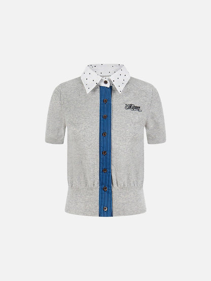 DAXUEN Retro polka dot knit polo top