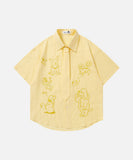 DAXUEN Retro puppy print button-up shirt with faux tie detail