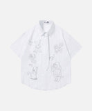DAXUEN Retro puppy print button-up shirt with faux tie detail