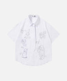 DAXUEN Retro puppy print button-up shirt with faux tie detail
