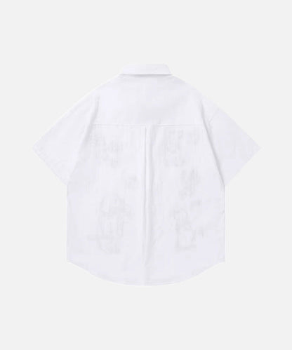 DAXUEN Retro puppy print button-up shirt with faux tie detail