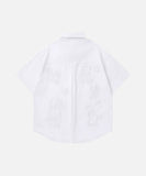 DAXUEN Retro puppy print button-up shirt with faux tie detail