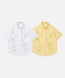 DAXUEN Retro puppy print button-up shirt with faux tie detail