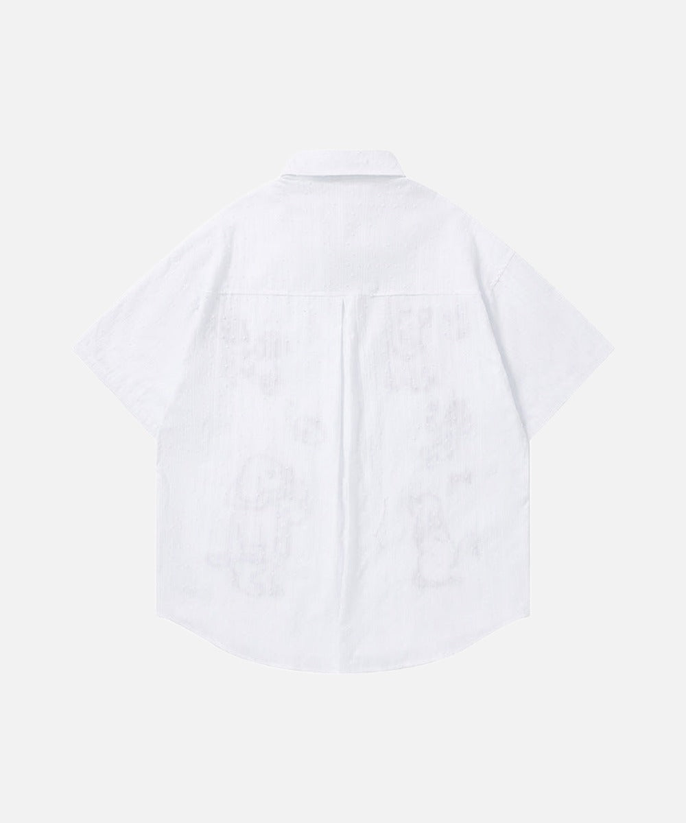 DAXUEN Retro puppy print button-up shirt with faux tie detail