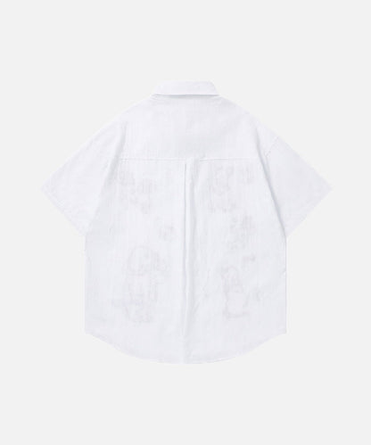 DAXUEN Retro puppy print button-up shirt with faux tie detail