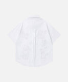DAXUEN Retro puppy print button-up shirt with faux tie detail