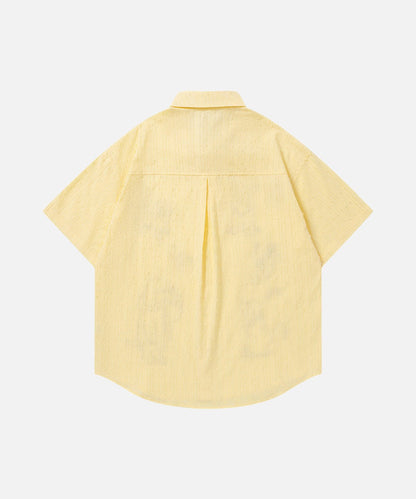 DAXUEN Retro puppy print button-up shirt with faux tie detail