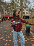 DAXUEN pink retro racing long sleeve t-shirt — model photo