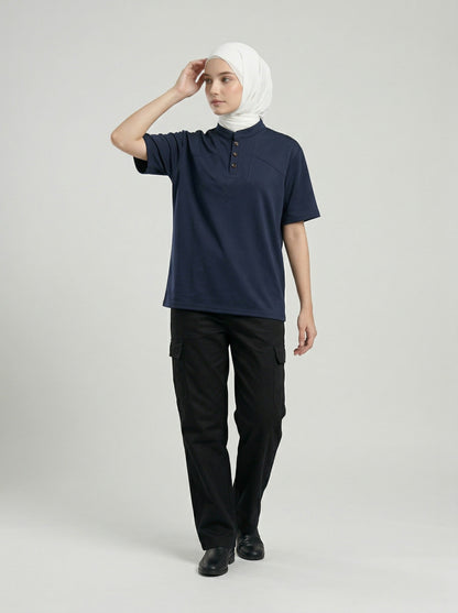 DAXUEN Retro stand-collar short-sleeve shirt — model photo