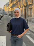 DAXUEN Retro stand-collar short-sleeve shirt — model photo