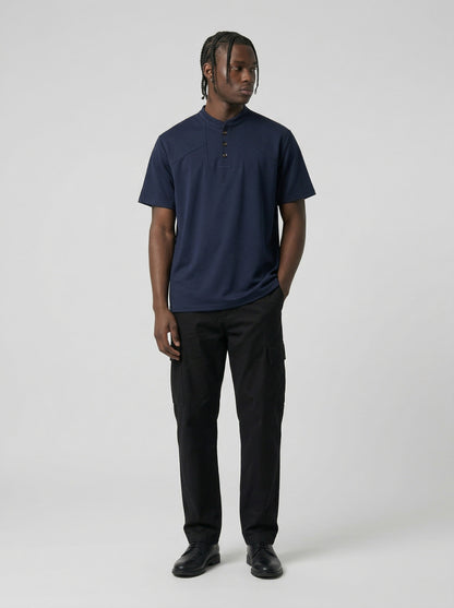 DAXUEN Retro stand-collar short-sleeve shirt — model photo