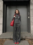 DAXUEN Grey long-sleeve knitted cardigan with star graphic — model photo