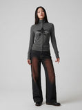 DAXUEN Grey long-sleeve knitted cardigan with star graphic — model photo