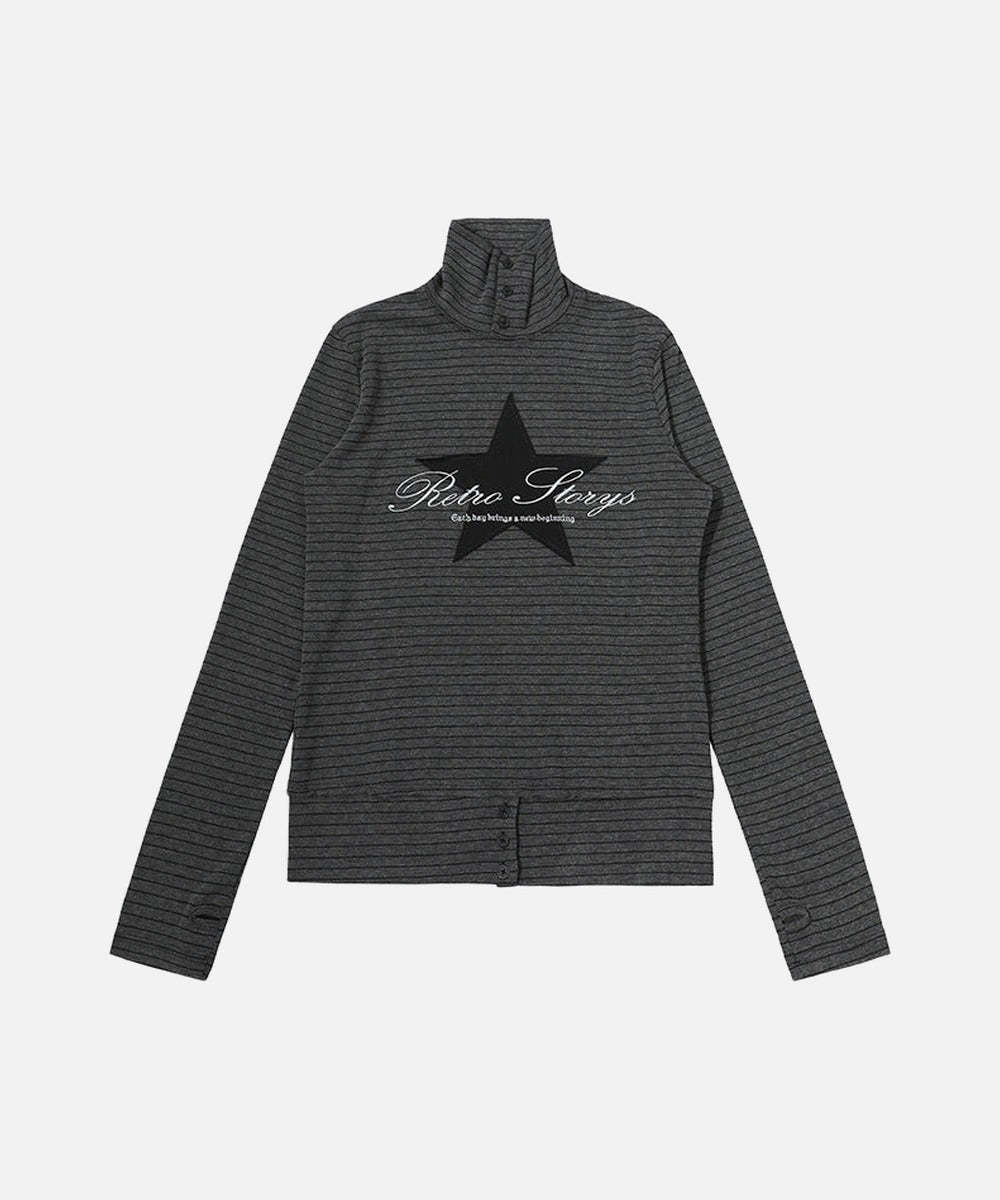 DAXUEN Fitted long-sleeved turtleneck top with star graphic