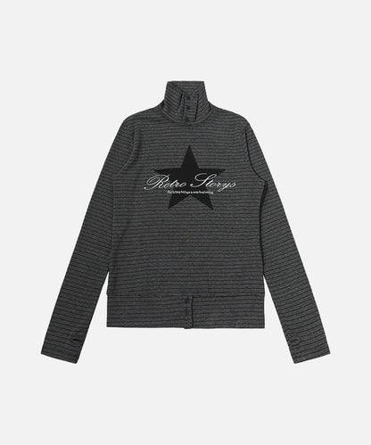 DAXUEN Fitted long-sleeved turtleneck top with star graphic